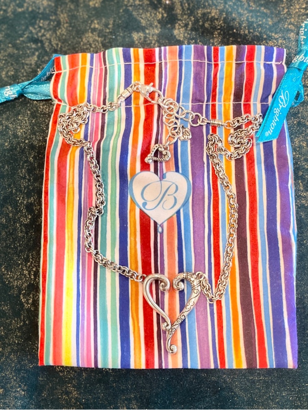 Brighton Silver Open Heart Etcher Necklace with Brighton Pouch